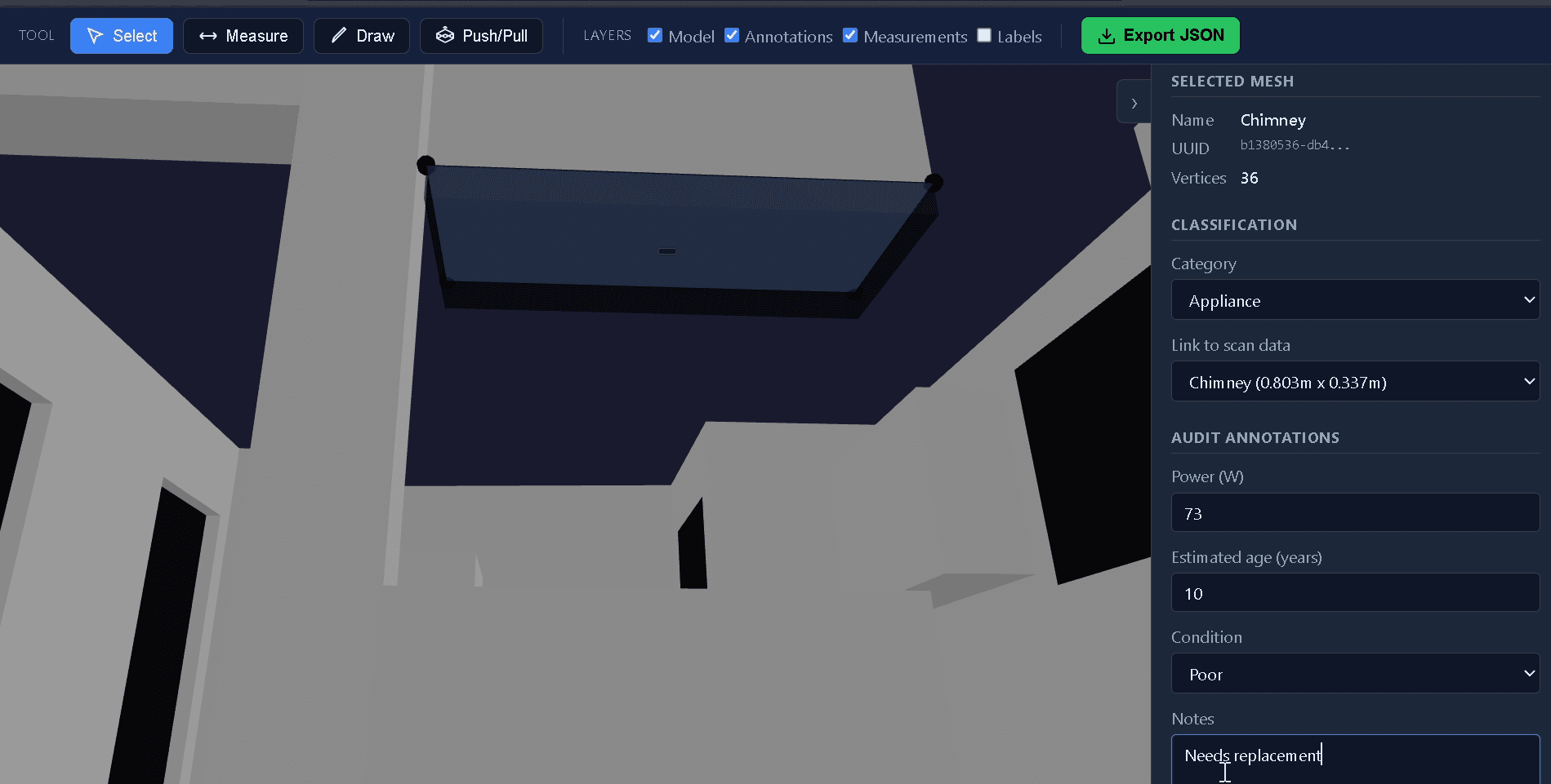 EI CAD Tool showing a modeled chimney