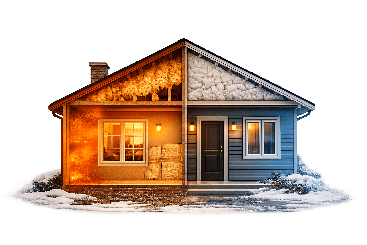 Energy efficient building with thermal imaging showing insulation